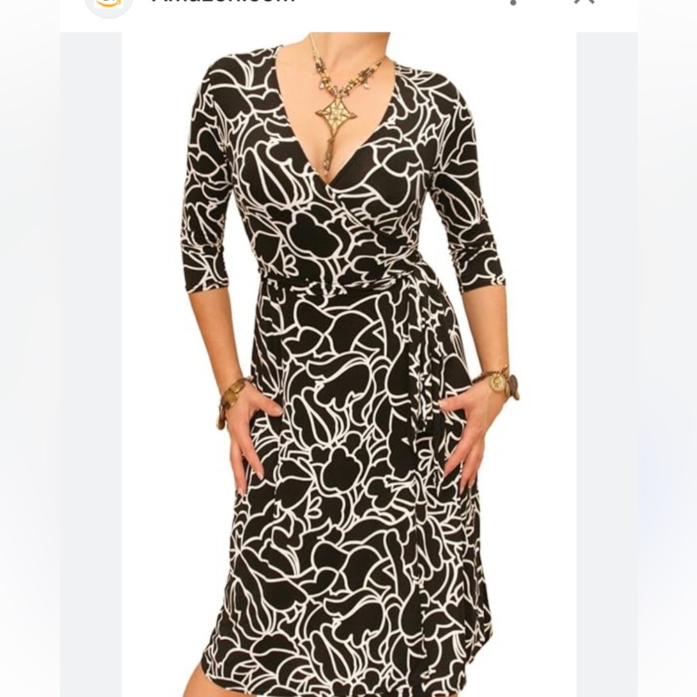London Times, Women’s Tan and black, Size 2P Elegant Wrap Dress